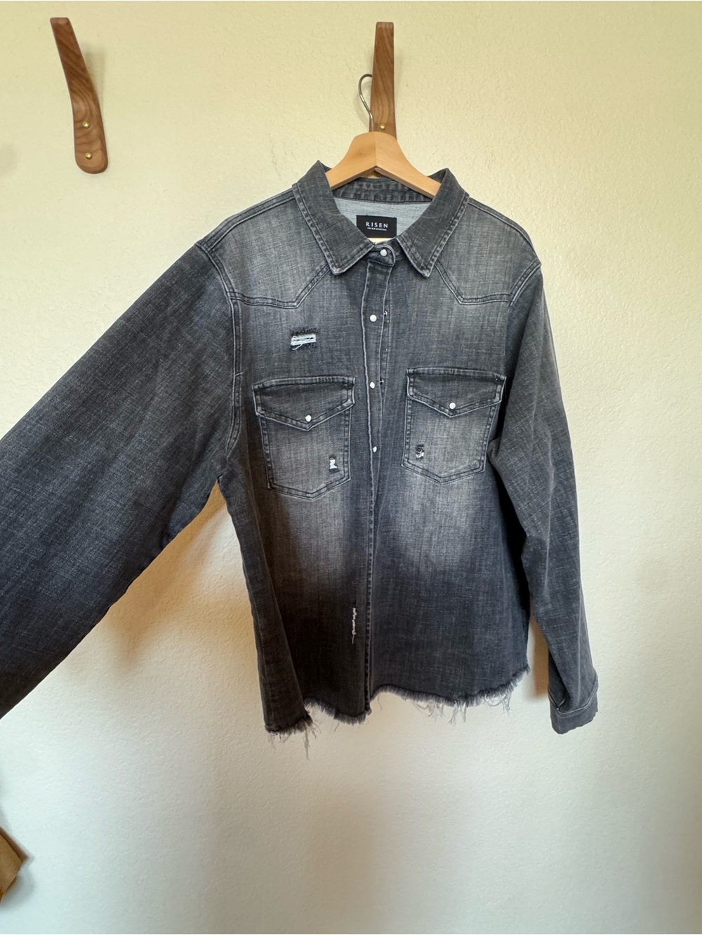 Risen Women's Washed Black Button-Down Denim Shirt